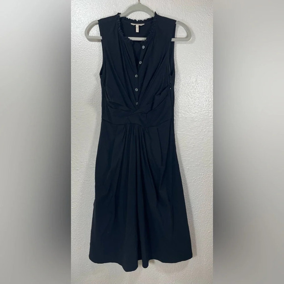 Rebecca Taylor Ruched Waist Button Front Black Sleeveless Midi Dress Women’s 4 - Picture 1 of 14